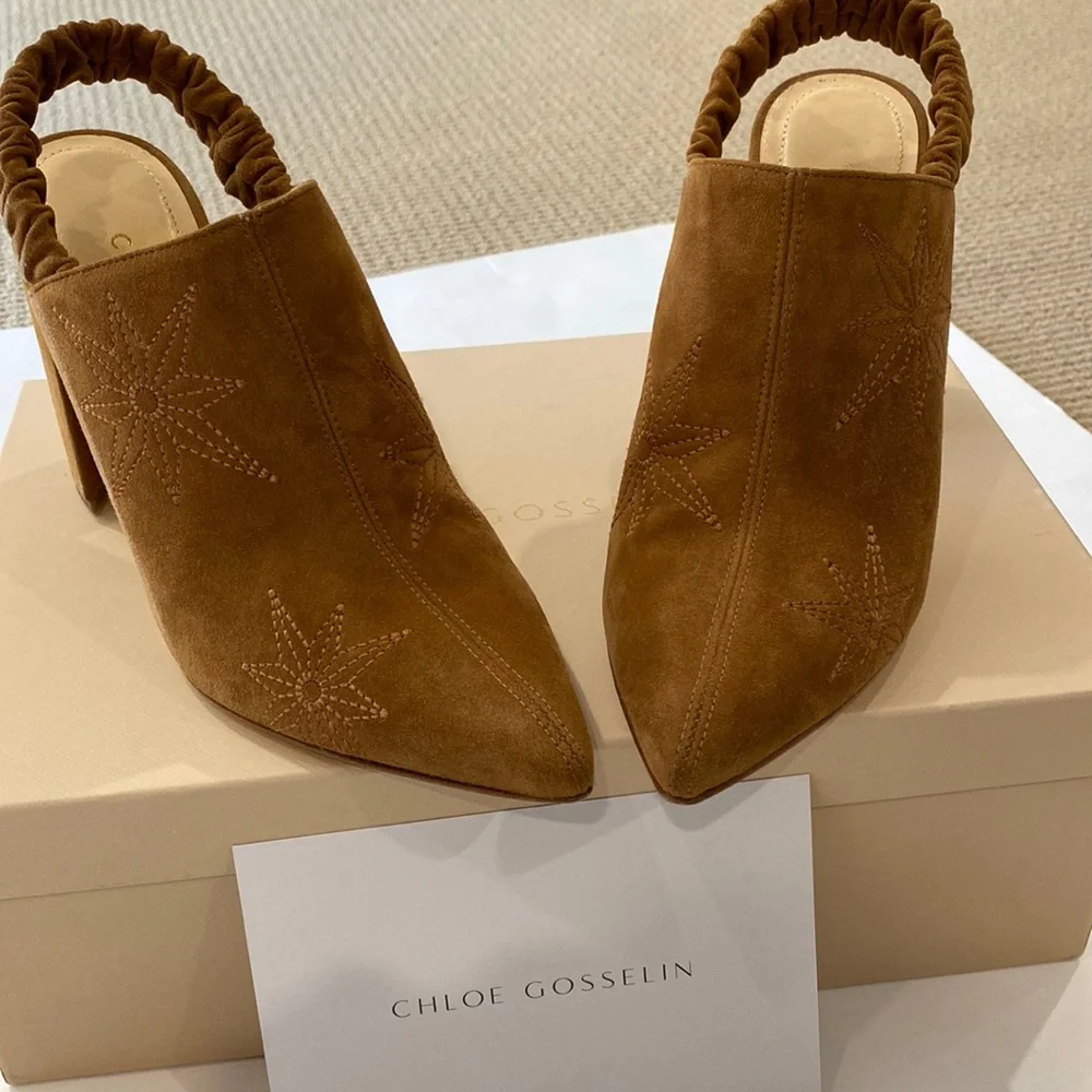 CHLOE GOSSELIN DIANE BACKLESS SUEDE CHUNKY HEELED BOOT LIKE SHOE - Picture 4 of 16